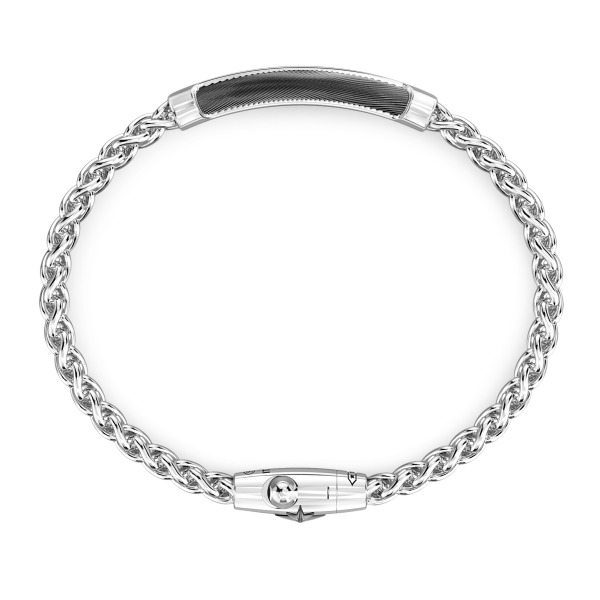 Bracciale uomo rigato con fascia in argento.