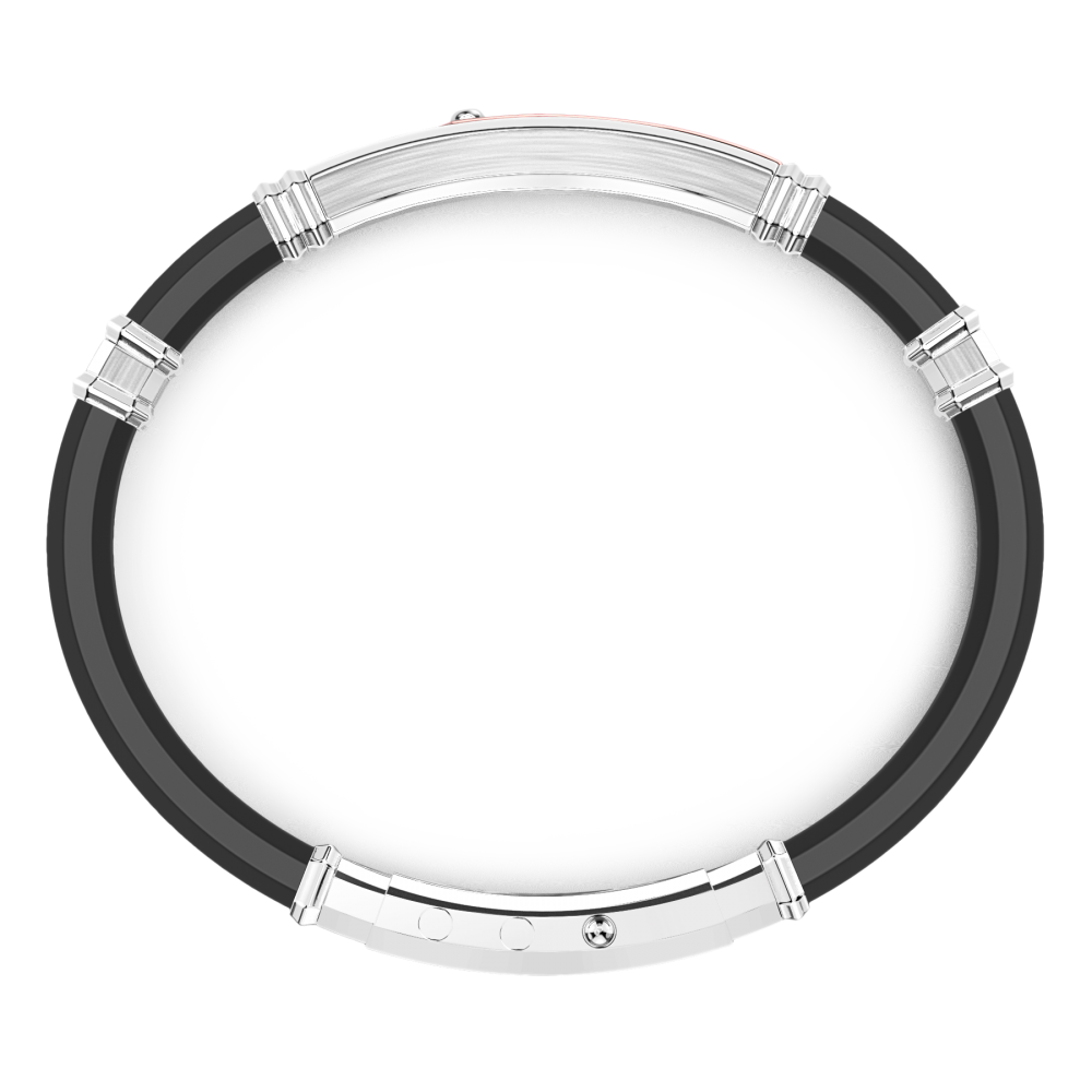 Bracciale Zancan in silicone nero con targa in argento e dettagli in oro rosa.