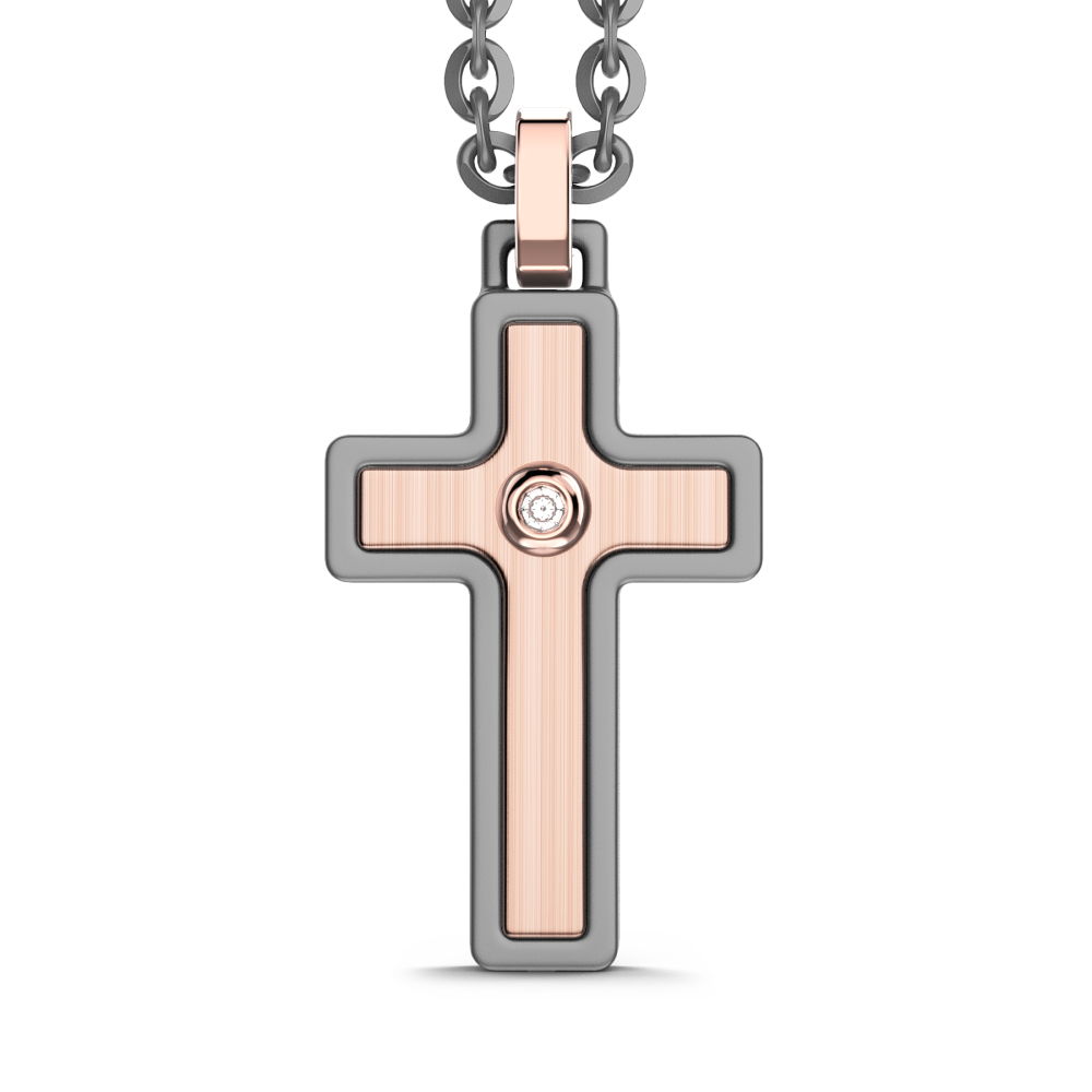 Collier Zancan en titane et or 18kt avec pendentif en croix et diamant.