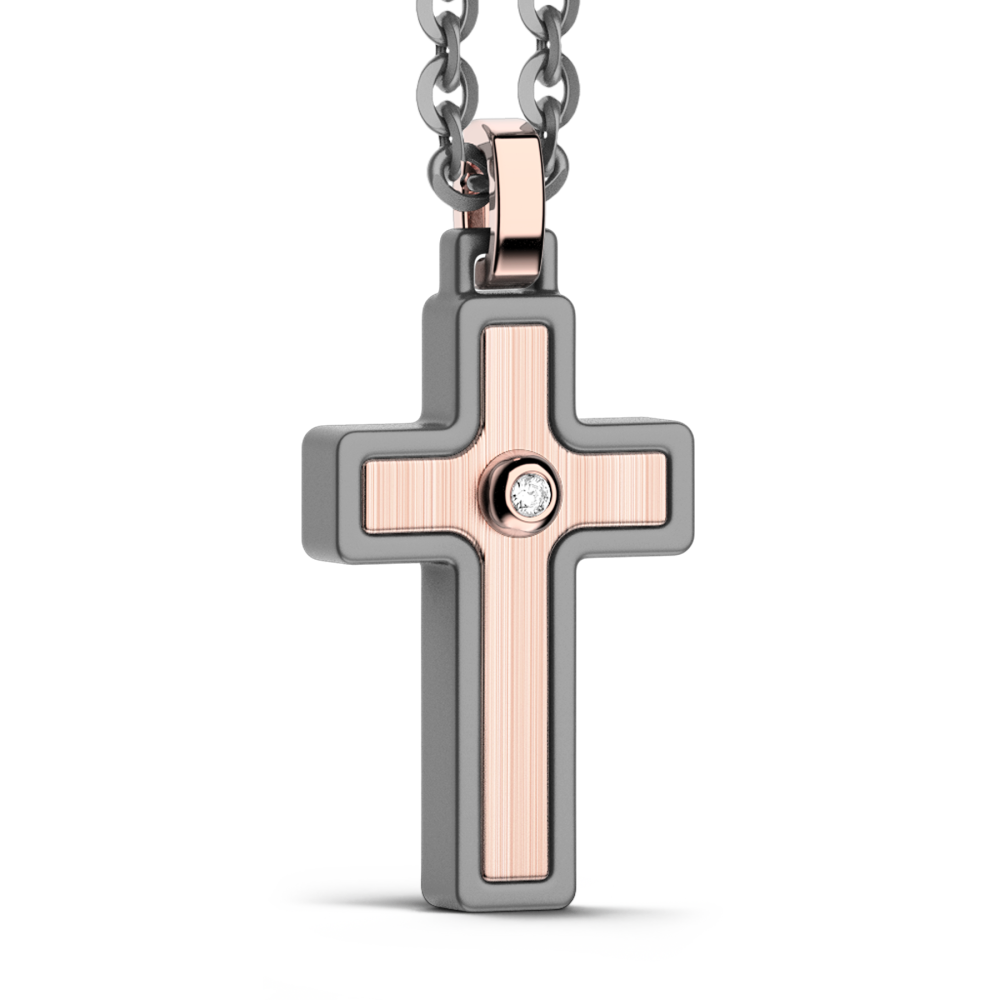 Collier Zancan en titane et or 18kt avec pendentif en croix et diamant.