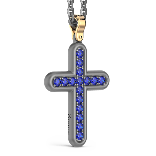 Collana con pendente Zancan in titanio, oro 18kt e zaffiri blu