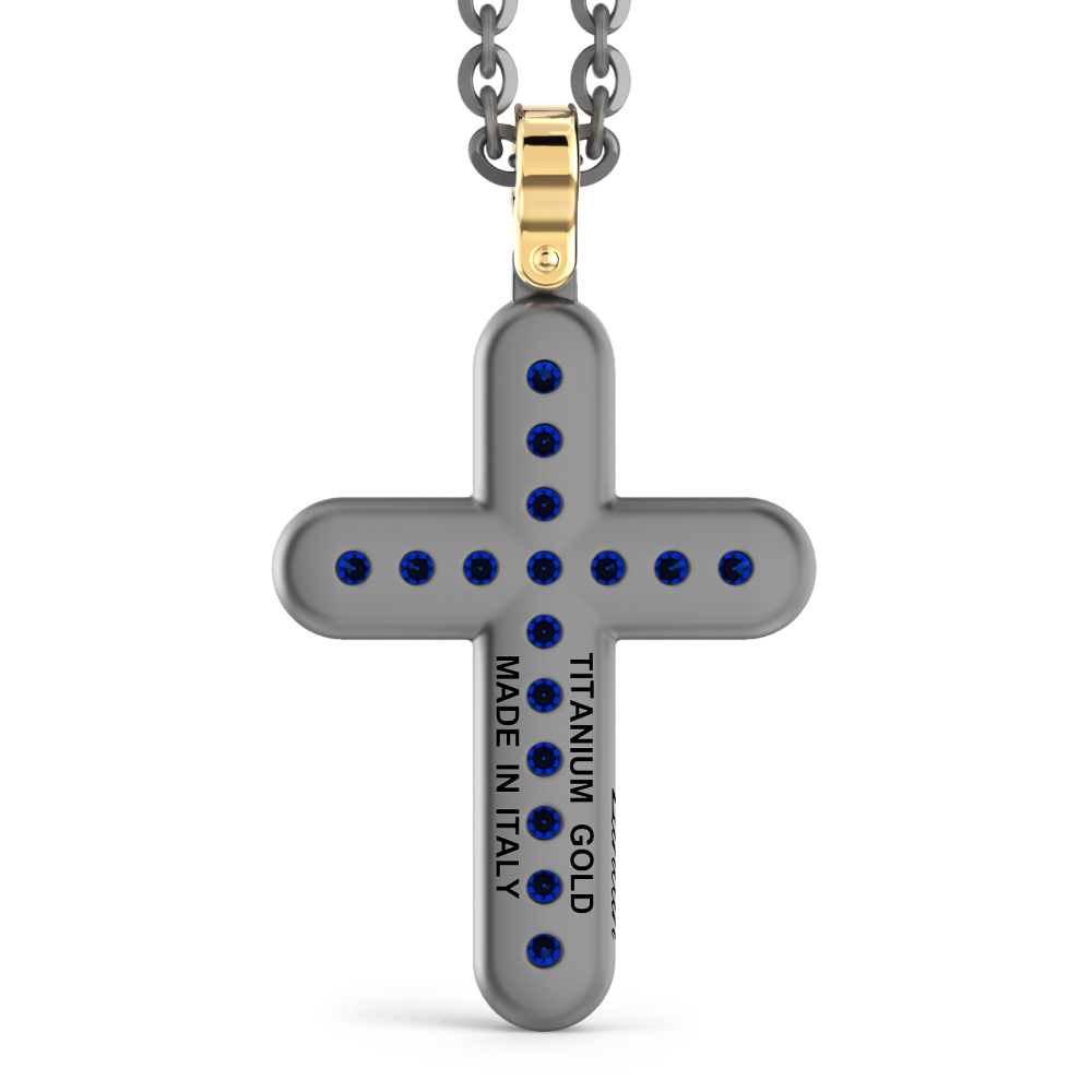 Collana con pendente Zancan in titanio, oro 18kt e zaffiri blu