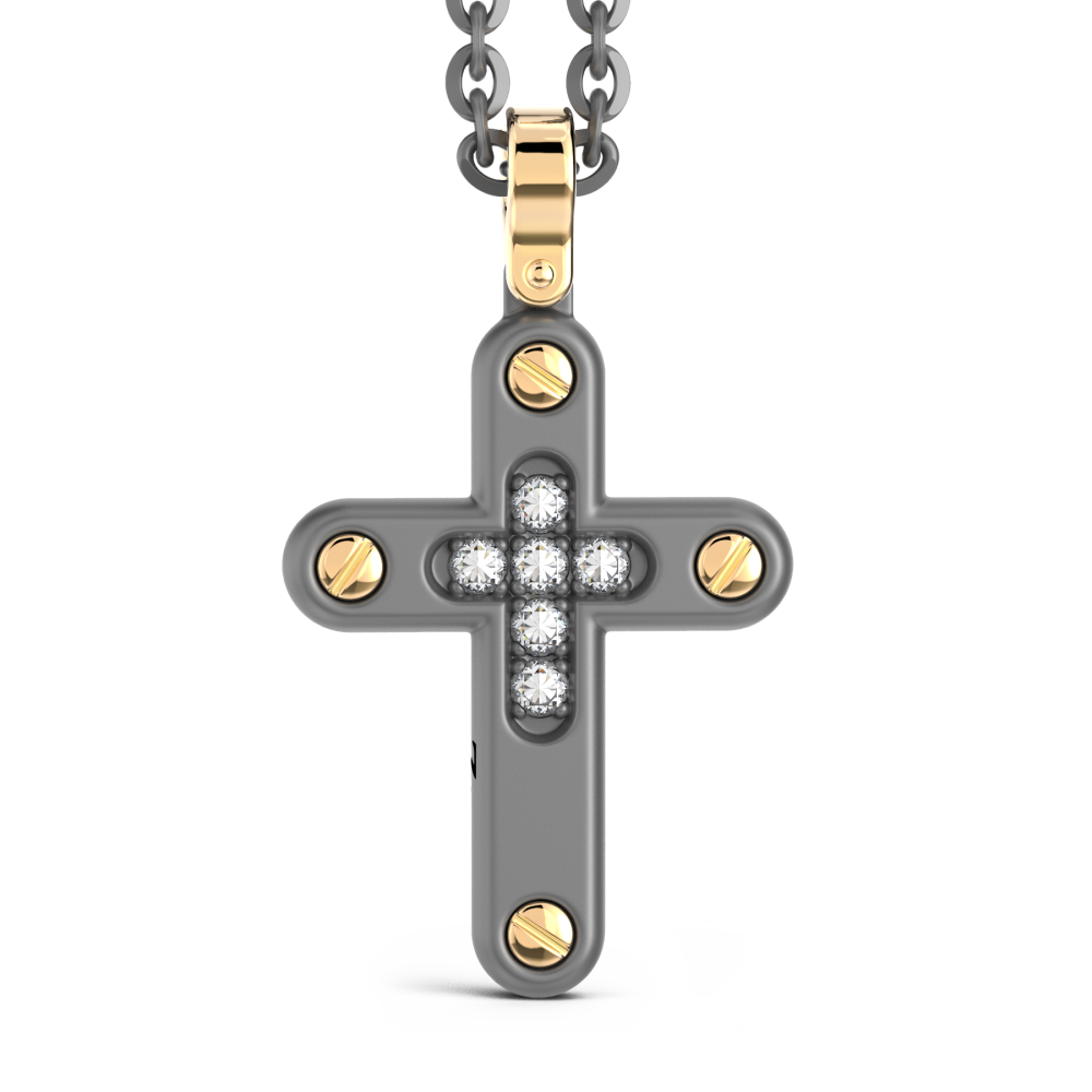 Collana con pendente Zancan in titanio, oro 18kt e diamanti bianchi