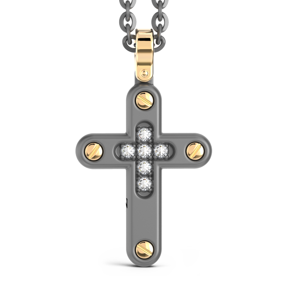 Collana con pendente Zancan in titanio, oro 18kt e diamanti bianchi