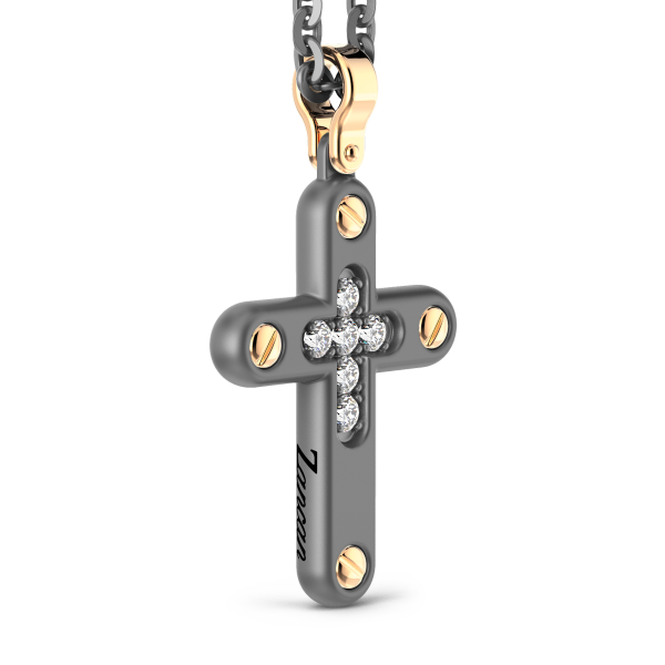 Collana con pendente Zancan in titanio, oro 18kt e diamanti bianchi