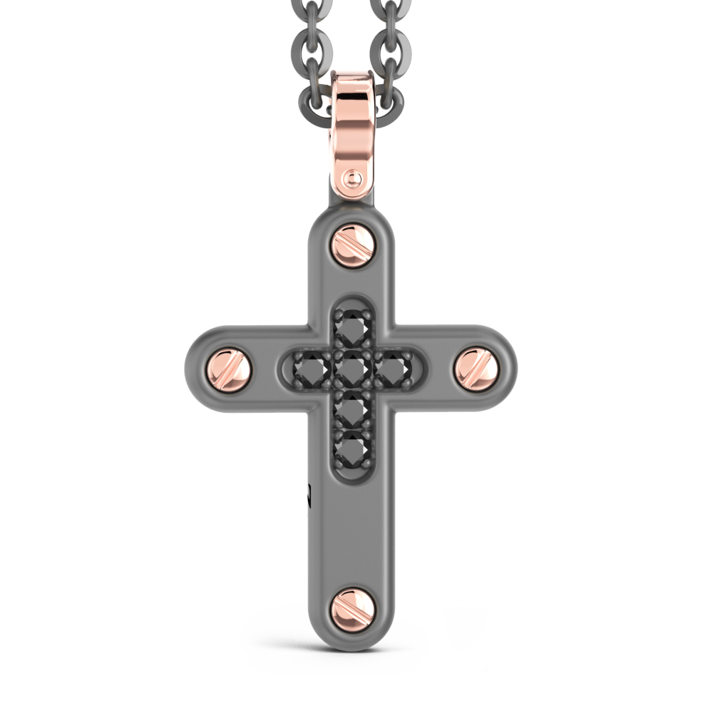 Collana con pendente Zancan in titanio, oro 18kt e diamanti neri