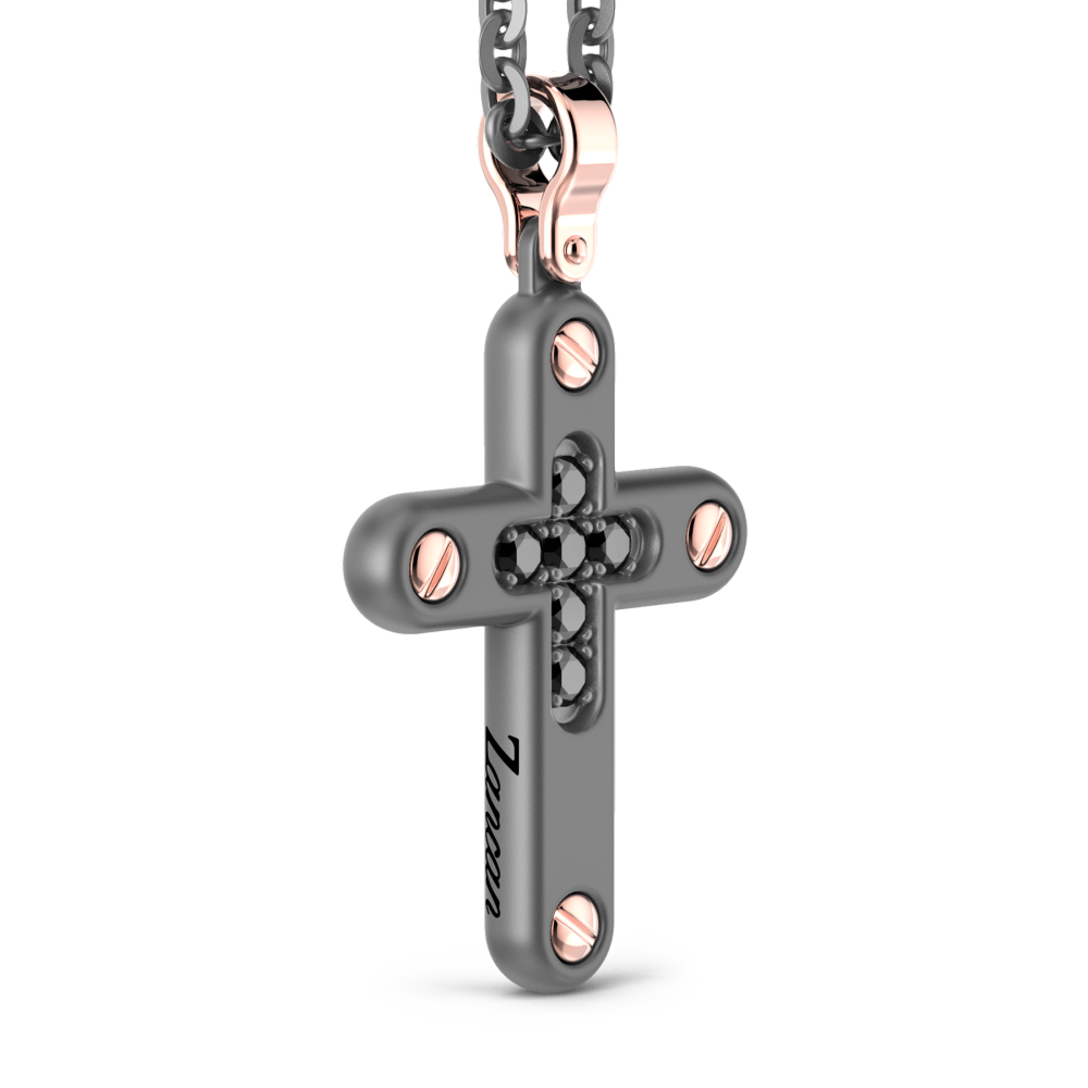 Collana con pendente Zancan in titanio, oro 18kt e diamanti neri