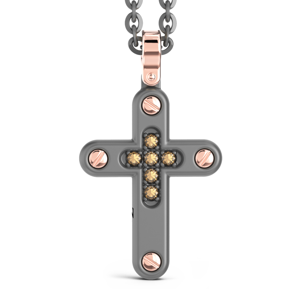 Collana con pendente Zancan in titanio, oro 18kt e diamanti brown