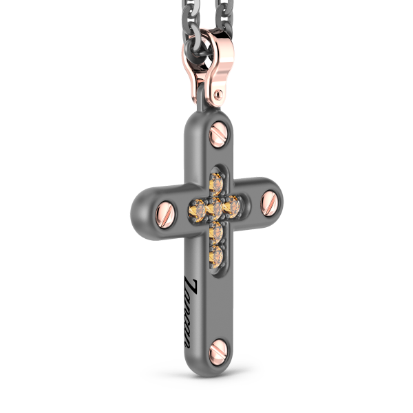 Collana con pendente Zancan in titanio, oro 18kt e diamanti brown