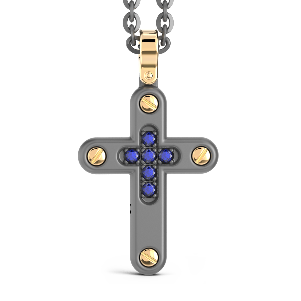 Collana con pendente Zancan in titanio, oro 18kt e zaffiri blu