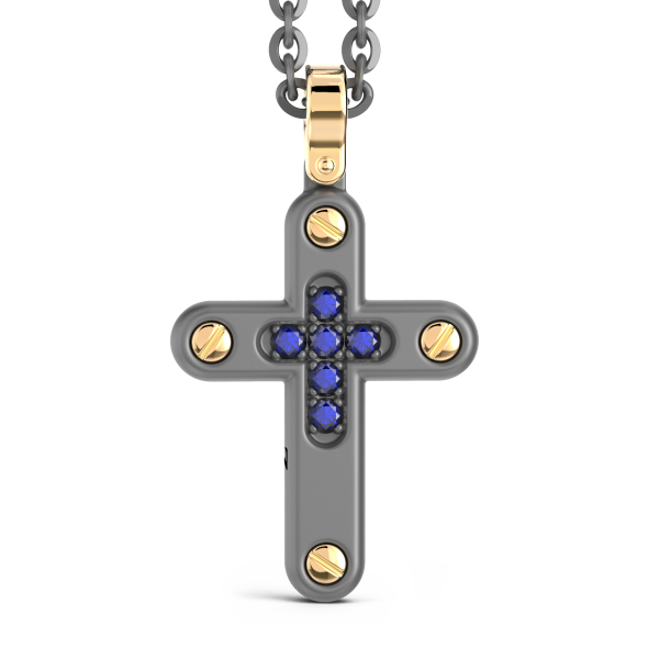 Collana con pendente Zancan in titanio, oro 18kt e zaffiri blu