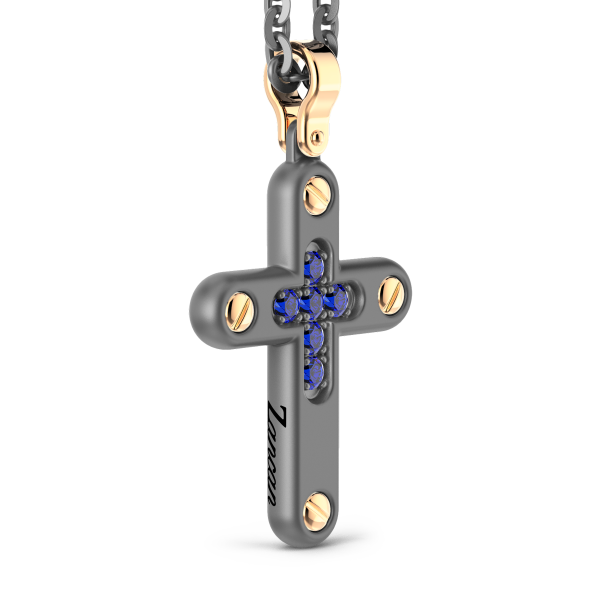 Collana con pendente Zancan in titanio, oro 18kt e zaffiri blu