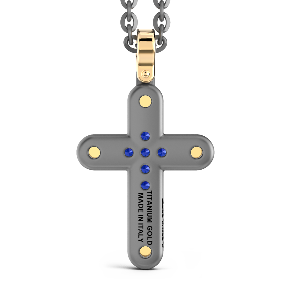 Collana con pendente Zancan in titanio, oro 18kt e zaffiri blu