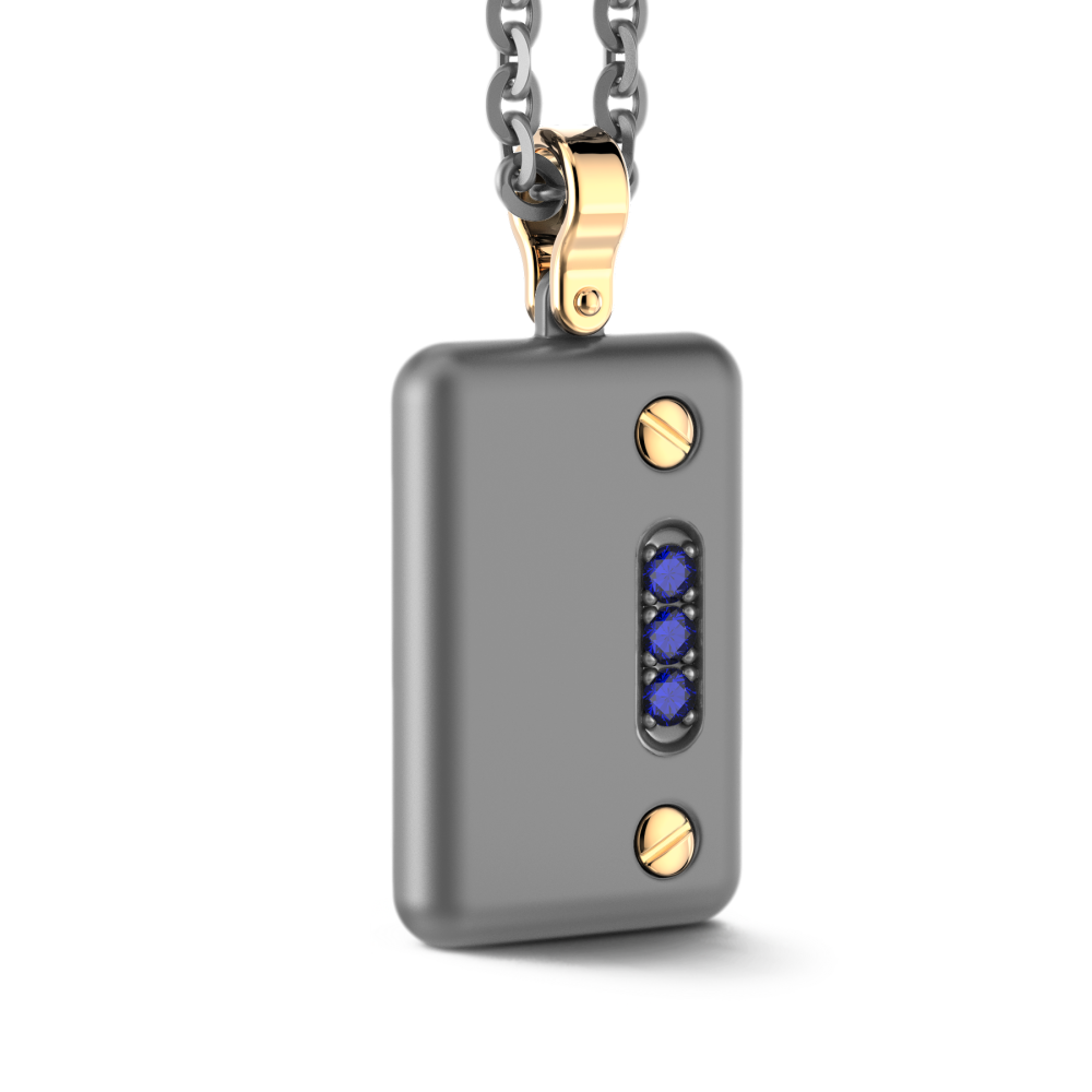 Collana con pendente Zancan in titanio, oro 18kt e zaffiri blu