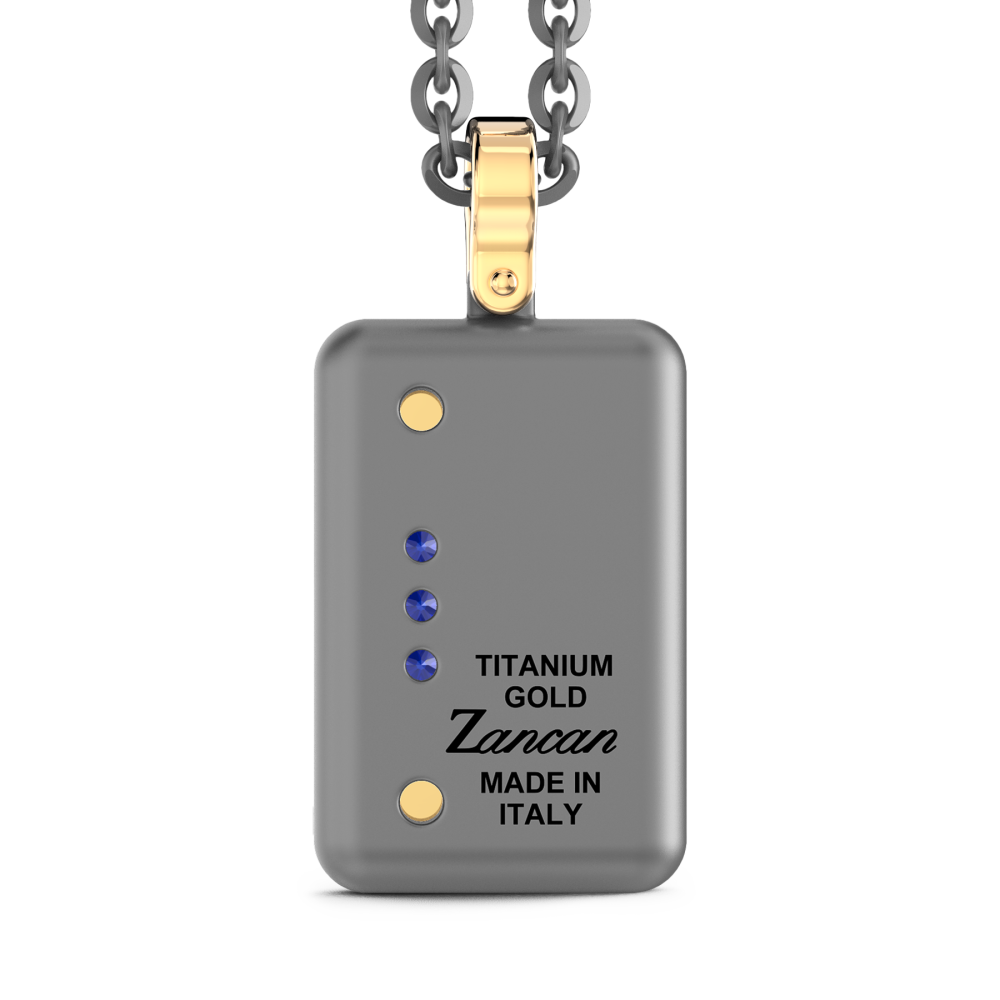 Collana con pendente Zancan in titanio, oro 18kt e zaffiri blu