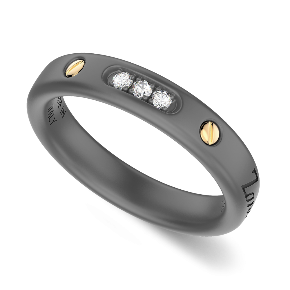 Anello Zancan in titanio, oro 18kt e diamanti bianchi