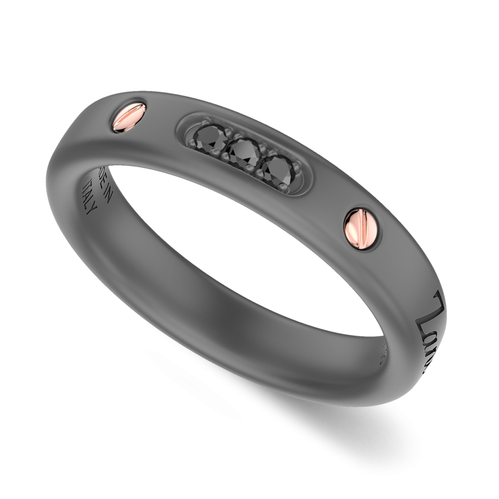 Anello Zancan in titanio, oro 18kt e diamanti neri