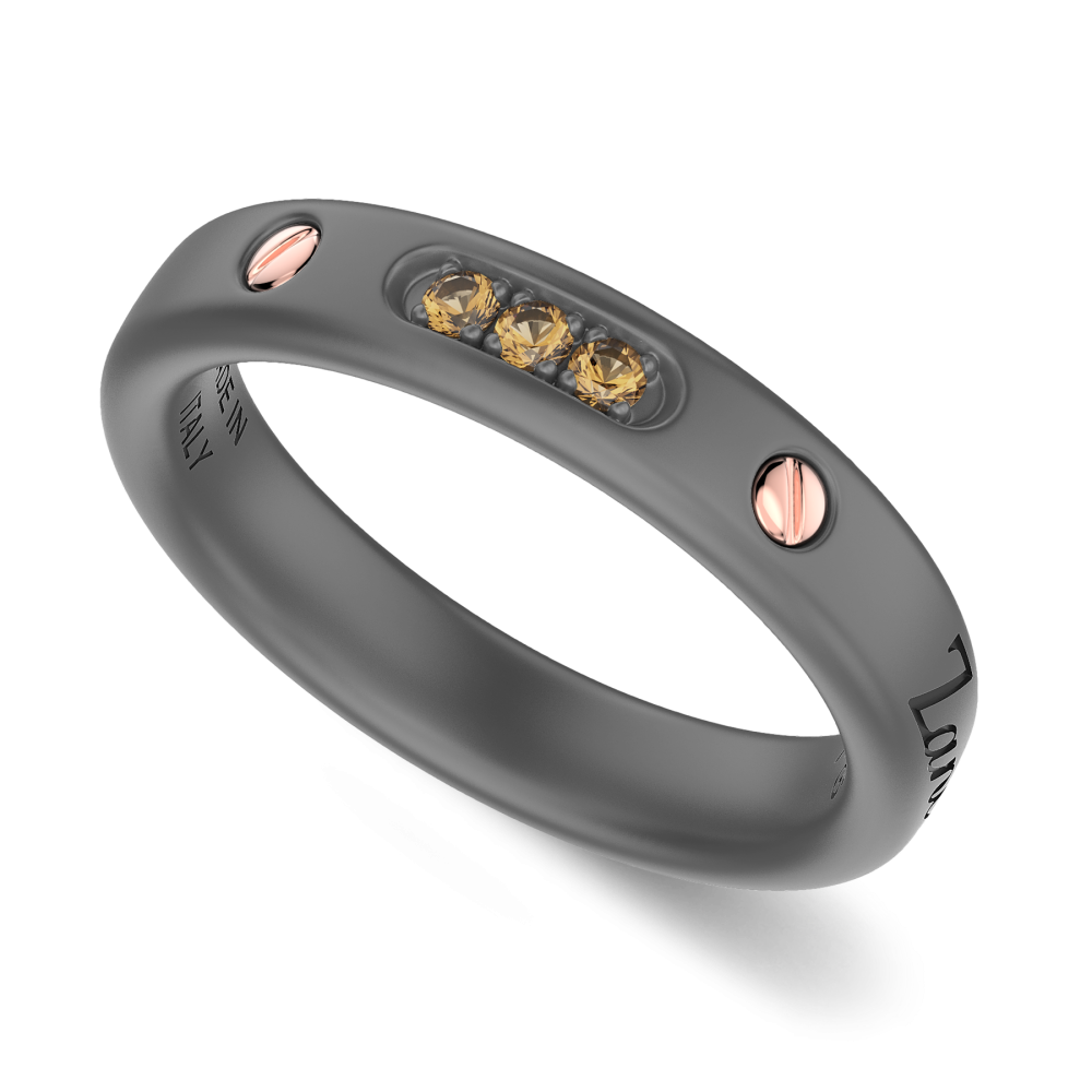 Anello Zancan in titanio, oro 18kt e diamanti brown