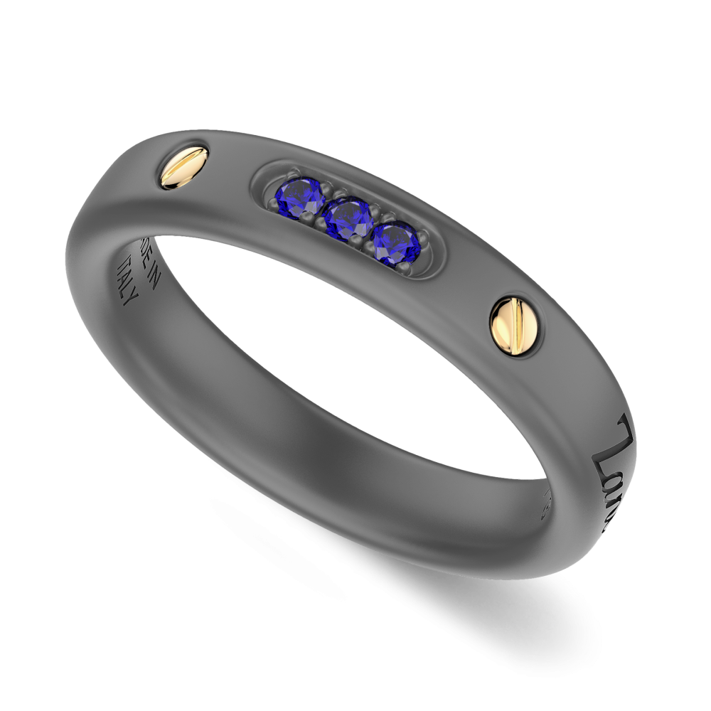 Anello Zancan in titanio, oro 18kt e zaffiri blu