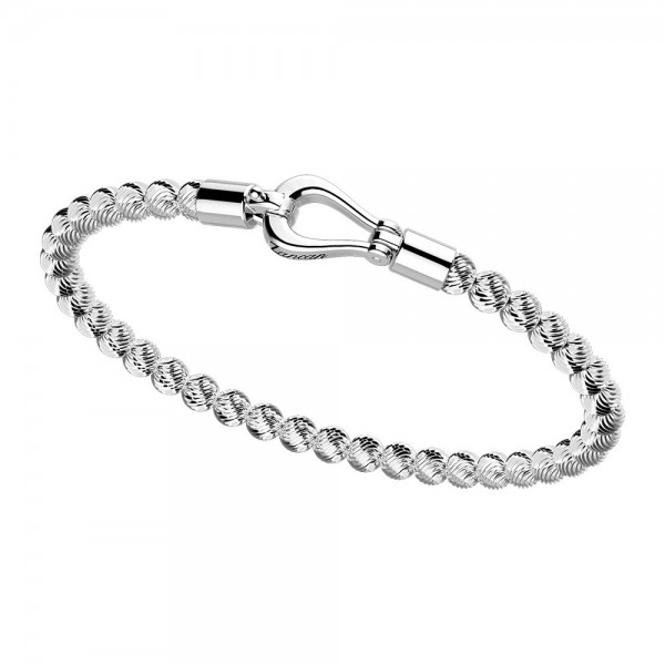 Bracciale in argento con sfere striate e chiusura gioiello.