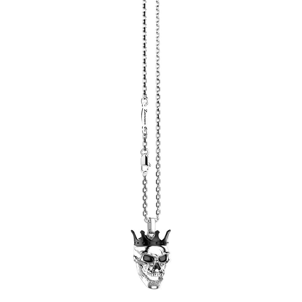 Collana Zancan in argento con pendente a teschio con corona.