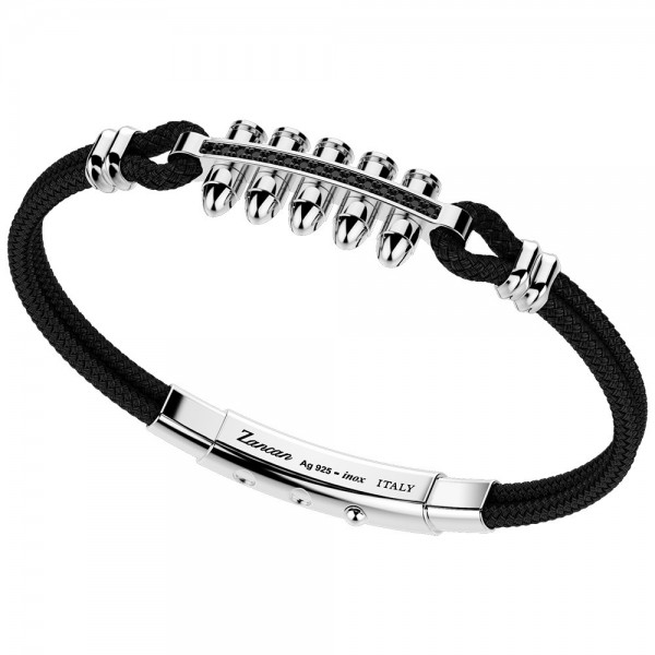 Bracciale con proiettili in argento, spinelli neri e kevlar nero.