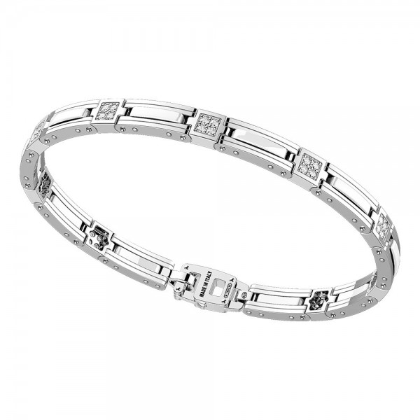 Bracciale in argento con maglie in ceramica e pietre.