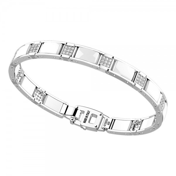 Silver and black ceramic bracelt and black spinels