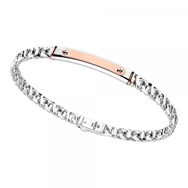 Bracciale in argento con inserto in oro rosa.