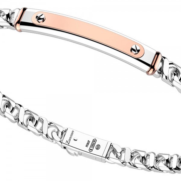 Silver bracelet with rose gold insert.