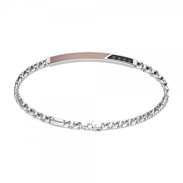 Silver bracelet with rose gold insert and stones.