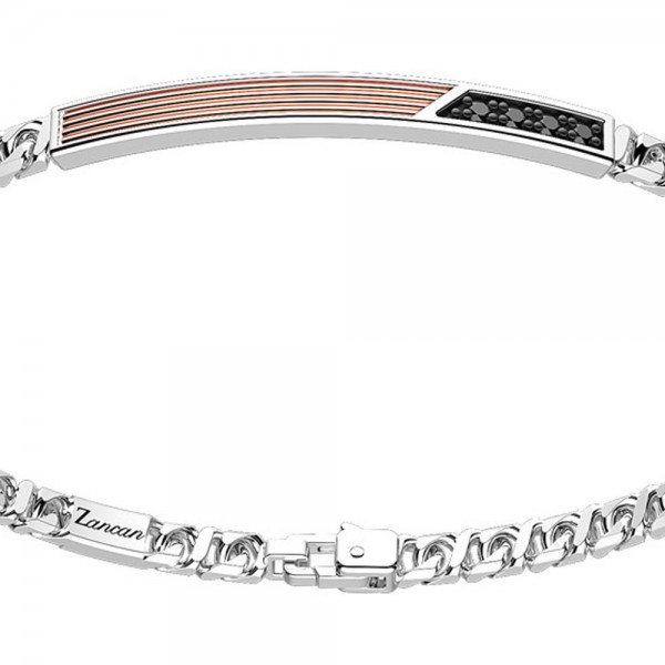 Silver bracelet with rose gold insert and stones.