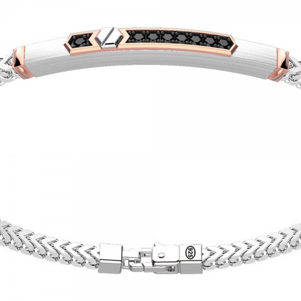 Silver bracelet with rose gold insert and stones.