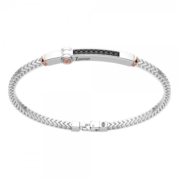 Silver bracelet with rose gold insert and stones.