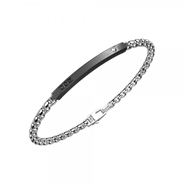 Bracelet in stainless steel with chain and black spinels.