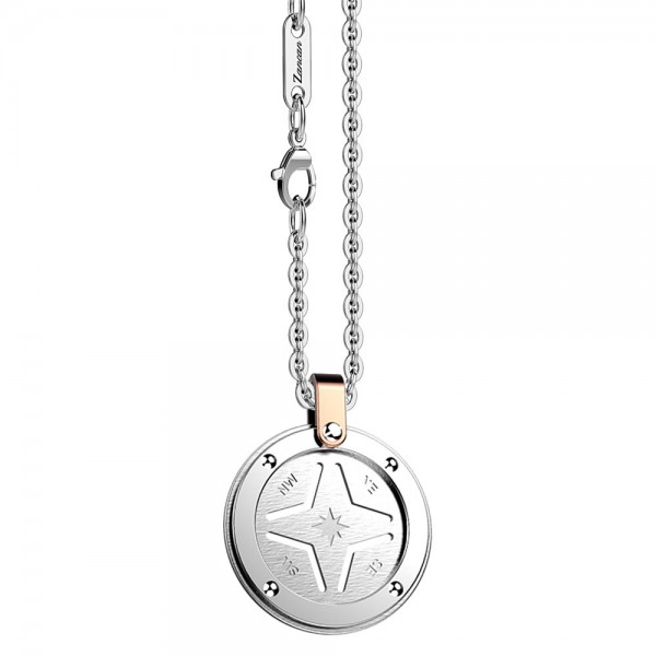 Stainless steel necklace with round medal.