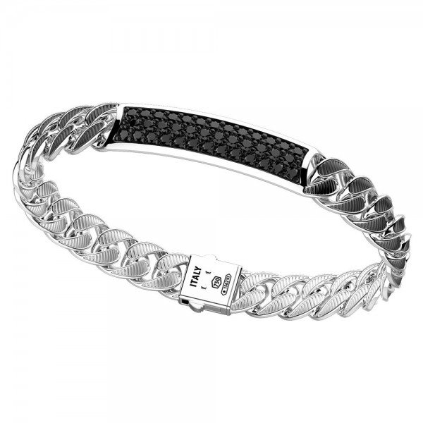 Bracciale in argento 925 con maglia striata e spinelli neri