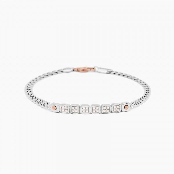 White gold men's bracelet, with geometric design.