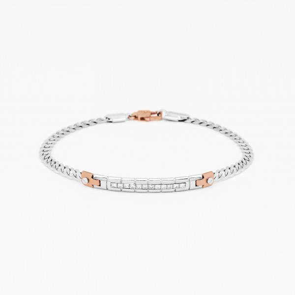 White gold men's bracelet with details in rose gold.