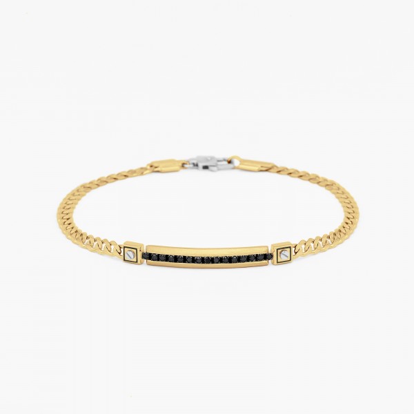 Bracciale da uomo in oro giallo con piastra centrale in diamanti neri.