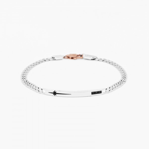 White gold men's bracelet, embellished with a central plate.