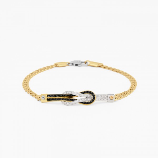 Bracciale da uomo in oro giallo con nodo nautico centrale.