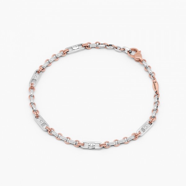 White and rose gold men's bracelet, white gold details.