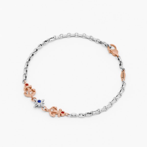 Bracciale da uomo in oro bianco con icona rosa dei venti in oro bianco.