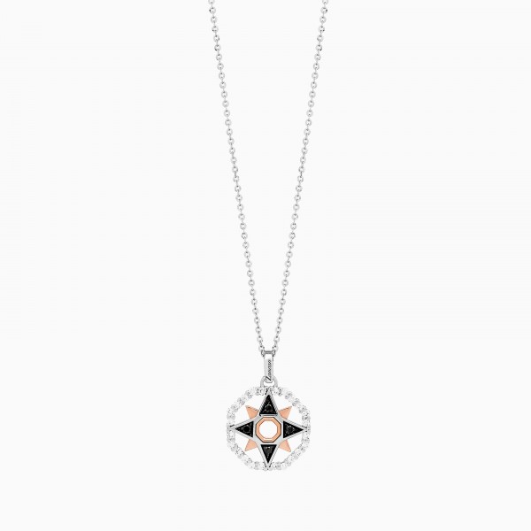 Collana da uomo con pendente in oro bianco, icona rosa dei venti.