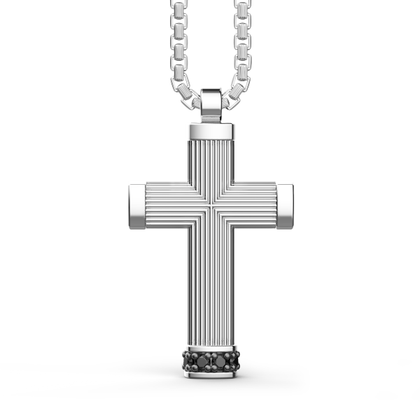 Collana Zancan in argento con pendente a croce e pietre nere.