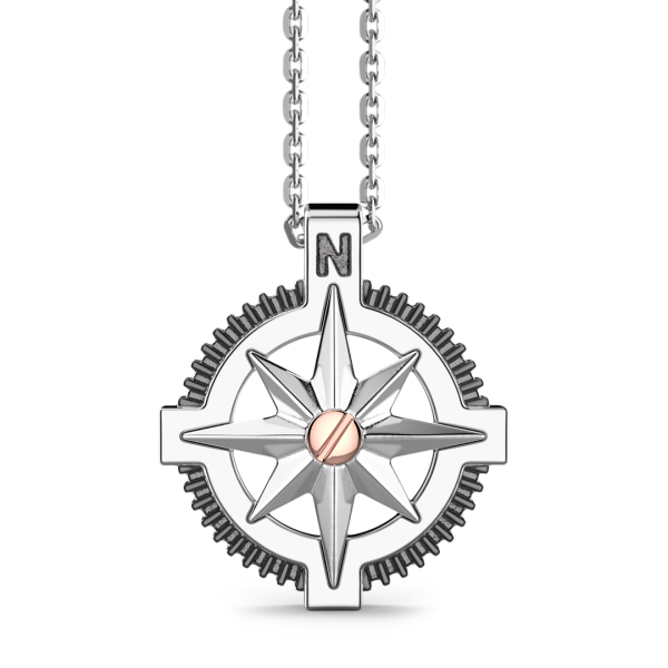 Collana Zancan in argento, pendente a rosa dei venti e vite in oro rosa