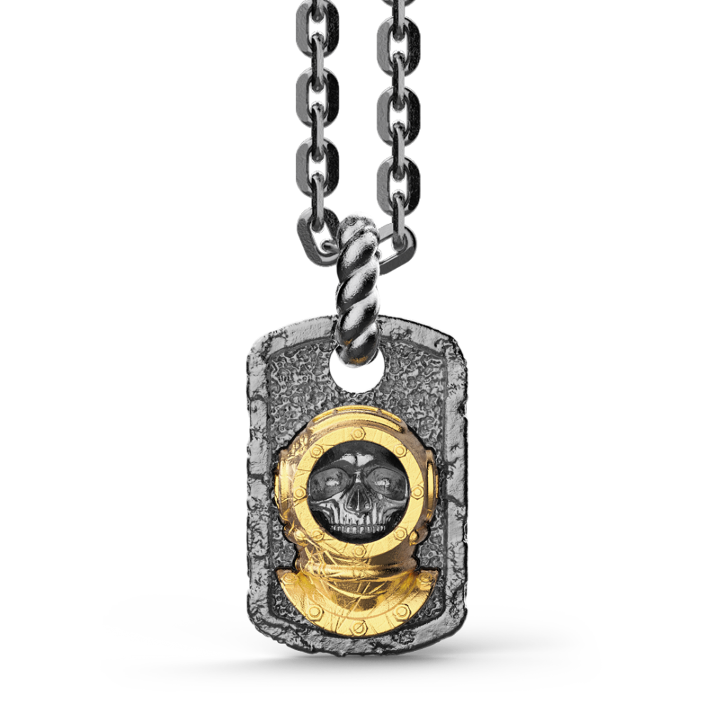 Zancan burnished silver necklace with diver.
