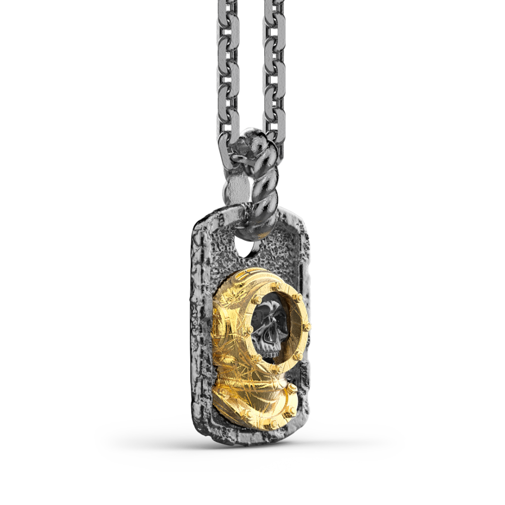 Zancan burnished silver necklace with diver.