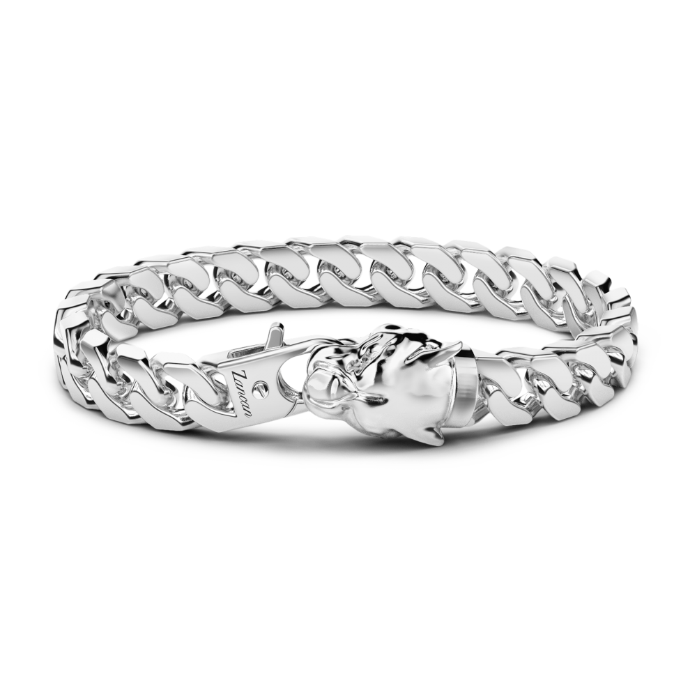 Zancan silver curb chain bracelet with panther head closure.